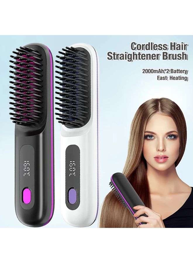 Black Cordless Hair Straightener Brush Rapid Heating USB Rechargeable Lightweight Anti Scald - Image 1